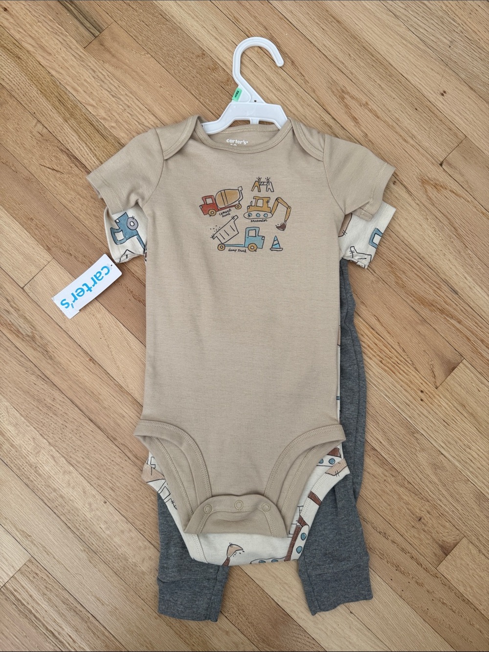 Carter's Tan Construction Print Short-Sleeve One-Piece Bodysuit Trio